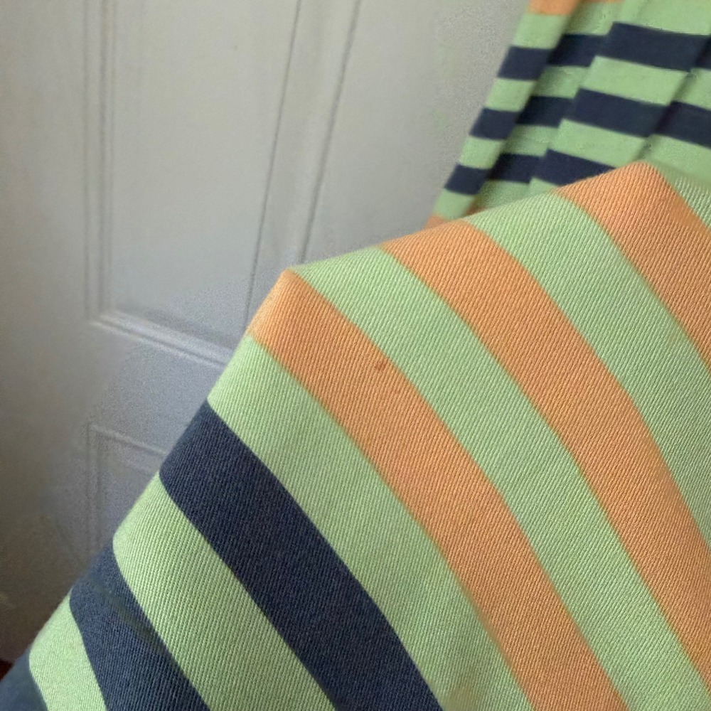 DUSEN DUSEN green navy orange striped rayon sleeveless midi dress - Picture 3 of 6